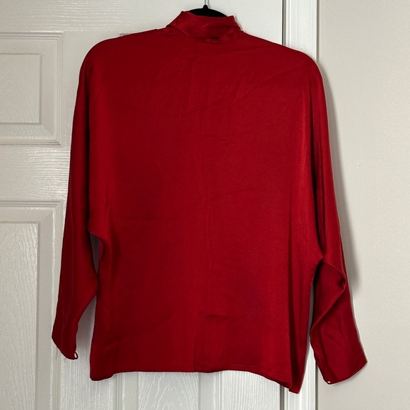 Vintage 70's 80's Christian Dior Tricots et Coordonnés Red Silk Blouse Tie 44 12 - Picture 5 of 10